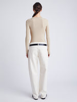 Proenza Schouler back image of model wearingIsla Knit Henley in Ribbed Knits in KHAKI