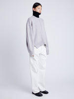 Proenza Schouler Side image of model wearing Kellen Sweater in Wool in LIGHT GREY