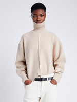 Proenza Schouler Cropped Front image of model wearing Kellen Sweater in Wool in BIRCH