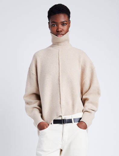 Proenza Schouler Cropped Front image of model wearing Kellen Sweater in Wool in BIRCH