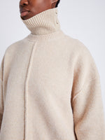 Proenza Schouler Detail image of model wearing Kellen Sweater in Wool in BIRCH