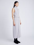 Proenza Schouler Side full length image of model wearing Zola Knit Dress in Wool Blend in LIGHT GREY