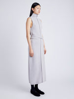 Proenza Schouler Side full length image of model wearing Zola Knit Dress in Wool Blend in LIGHT GREY