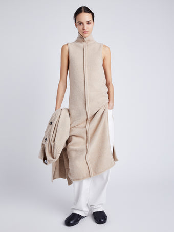 Proenza Schouler Front full length image of model wearing Zola Knit Dress in Wool Blend in BIRCH