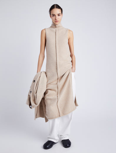 Proenza Schouler Front full length image of model wearing Zola Knit Dress in Wool Blend in BIRCH