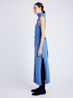 Proenza Schouler Side full length image of model wearing Zola Knit Dress in Wool Blend in NORDIC