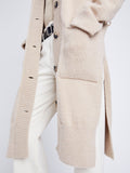 Proenza Schouler Detail image of model wearing Lenora Knit Cardigan in Wool Blend in BIRCH