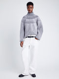 Proenza Schouler Front full length image of model wearing Brynn Sweater in Knit Jacquard in GREY/PALE GREY MELANGE