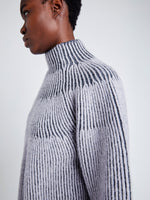 Proenza Schouler Detail image of model wearing Brynn Sweater in Knit Jacquard in GREY/PALE GREY MELANGE