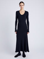 Proenza Schouler Front full length image of model wearing Elie Knit Dress in Viscose Rib in BLACK