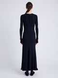 Proenza Schouler Back full length image of model wearing Elie Knit Dress in Viscose Rib in BLACK