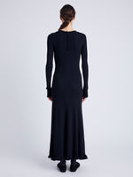 Proenza Schouler Back full length image of model wearing Elie Knit Dress in Viscose Rib in BLACK