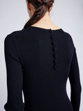 Proenza Schouler Detail image of model wearing Elie Knit Dress in Viscose Rib in BLACK