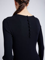 Proenza Schouler Detail image of model wearing Elie Knit Dress in Viscose Rib in BLACK