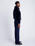 Proenza Schouler Side full length image of model wearing Anais Bomber in Shearling in INK