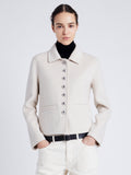 Proenza Schouler Front cropped image of model wearing Emilie Jacket in Double Face Wool in ENOKI