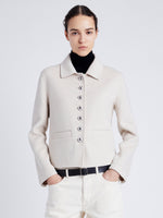 Proenza Schouler Front cropped image of model wearing Emilie Jacket in Double Face Wool in ENOKI