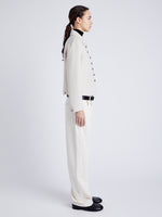 Proenza Schouler Side full length image of model wearing Emilie Jacket in Double Face Wool in ENOKI