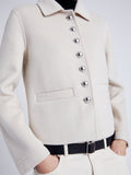 Proenza Schouler Detail image of model wearing Emilie Jacket in Double Face Wool in ENOKI