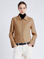 Proenza Schouler front cropped image of model wearing Emilie Jacket in Double Face Wool in CAMEL