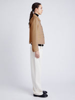 Proenza Schouler side image of model wearing Emilie Jacket in Double Face Wool in CAMEL