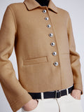 Proenza Schouler detail image of model wearing Emilie Jacket in Double Face Wool in CAMEL