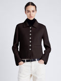 Proenza Schouler cropped front image of model wearing Emilie Jacket in Double Face Wool in HICKORY