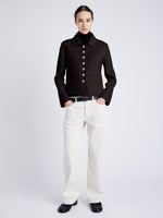 Proenza Schouler front image of model wearing Emilie Jacket in Double Face Wool in HICKORY