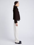 Proenza Schouler side image of model wearing Emilie Jacket in Double Face Wool in HICKORY