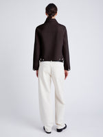 Proenza Schouler back image of model wearing Emilie Jacket in Double Face Wool in HICKORY