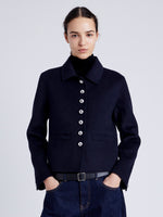 Proenza Schouler Front cropped image of model wearing Emilie Jacket in Double Face Wool in INK/BLACK