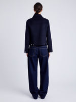 Proenza Schouler Back full length image of model wearing Emilie Jacket in Double Face Wool in INK/BLACK