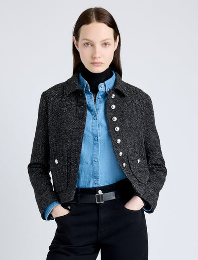 Proenza Schouler front cropped image of Marcella Jacket in Tweed in BLACK/ALABASTER