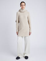 Proenza Schouler Front full length image of model wearing Apollo Knit Dress in Cloque in OATMEAL MELANGE