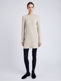 Proenza Schouler Front full length image of model wearing Apollo Knit Dress in Cloque in OATMEAL MELANGE 