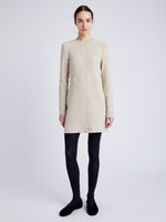 Proenza Schouler Front full length image of model wearing Apollo Knit Dress in Cloque in OATMEAL MELANGE 