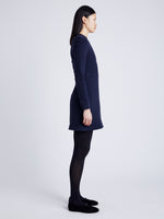 Proenza Schouler Side full length image of model wearing Apollo Knit Dress in Cloque in INK MELANGE