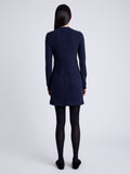 Proenza Schouler Back full length image of model wearing Apollo Knit Dress in Cloque in INK MELANGE