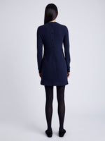 Proenza Schouler Back full length image of model wearing Apollo Knit Dress in Cloque in INK MELANGE