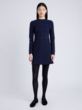 Proenza Schouler Front full length image of model wearing Apollo Knit Dress in Cloque in INK MELANGE 