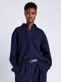 Proenza Schouler Front cropped image of model wearing Genevieve Knit Pullover in Cloque in INK MELANGE