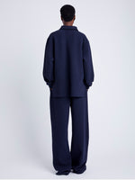 Proenza Schouler Back full length image of model wearing Genevieve Knit Pullover in Cloque in INK MELANGE