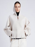 Proenza Schouler Front cropped image of model wearing Isaac Hoodie in Double Face Wool in ENOKI