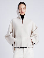 Proenza Schouler Front cropped image of model wearing Isaac Hoodie in Double Face Wool in ENOKI