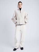 Proenza Schouler Front full length image of model wearing Isaac Hoodie in Double Face Wool in ENOKI