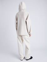 Proenza Schouler Back full length image of model wearing Isaac Hoodie in Double Face Wool in ENOKI