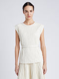 Proenza Schouler Front cropped image of model wearing Lyra Top in Faux Leather in ENOKI