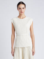 Proenza Schouler Front cropped image of model wearing Lyra Top in Faux Leather in ENOKI