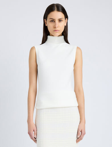 Proenza Schouler Front cropped image of model wearing Sandrine Top in Souffle Cotton Blend in ALABASTER