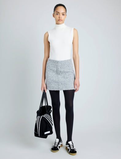 Proenza Schouler front image of model wearing Elise Skirt in Boucle in COAL/BLACK/ALABASTER